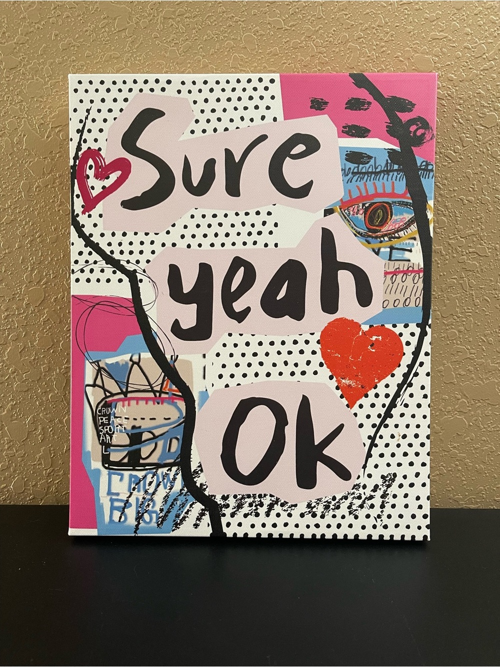 Sure Yeah Ok Pop Art Canvas Wall Decor - Pink, Black & Red